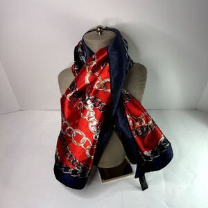 Express Silk Square Monogram Logo Chain Multicolor Scarf Womens Blue Red NWT